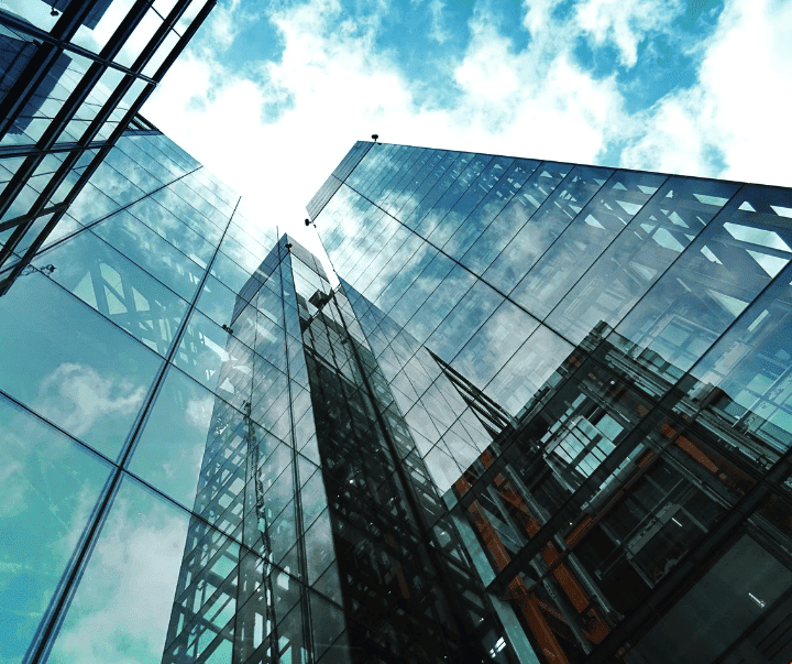 Corporate offices with large glass panels